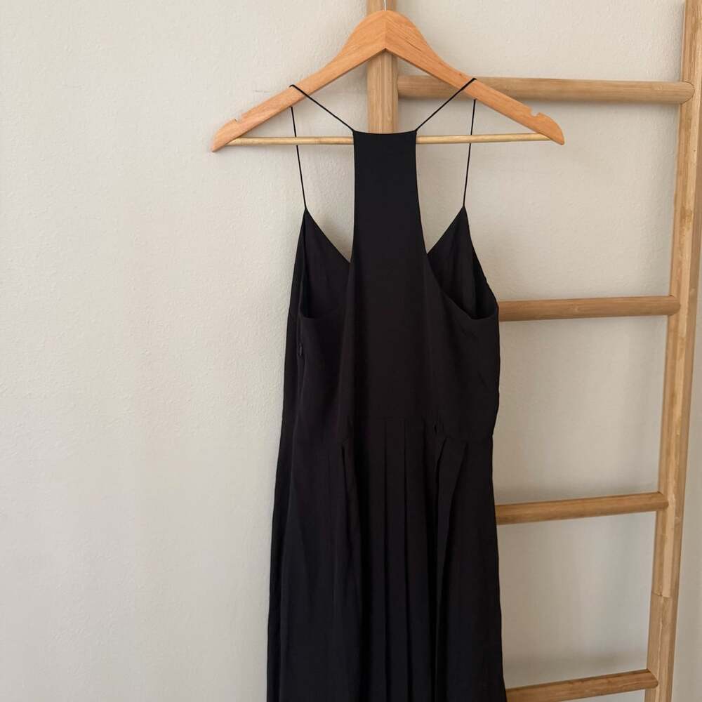 Tibi Pleated Maxi Dress Black Silk Spaghetti Strap Size 8 Evening Gown - Picture 10 of 12